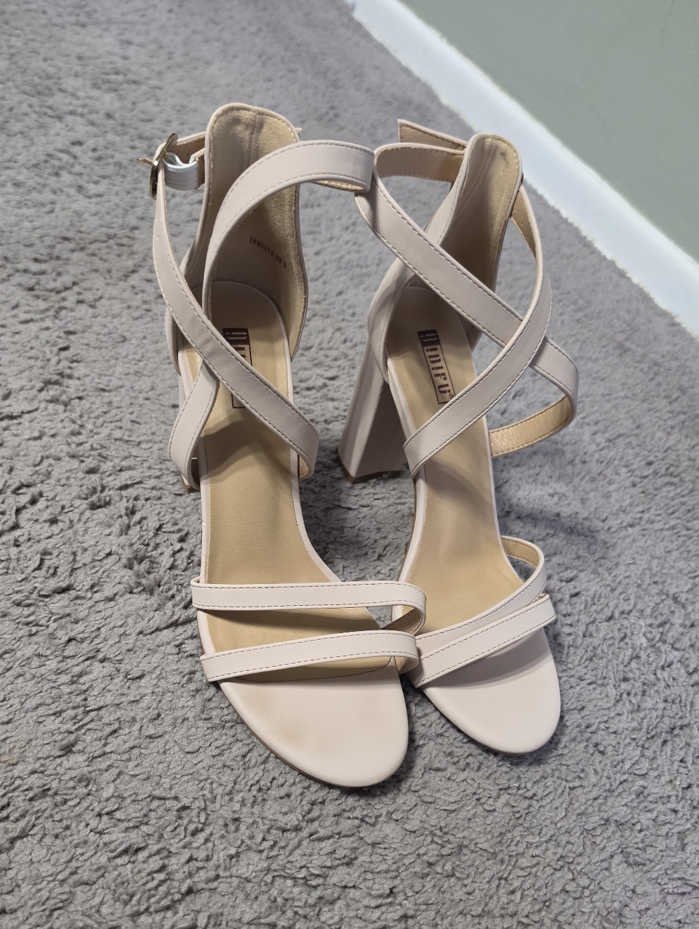Nude Strappy Block Heel Sandals